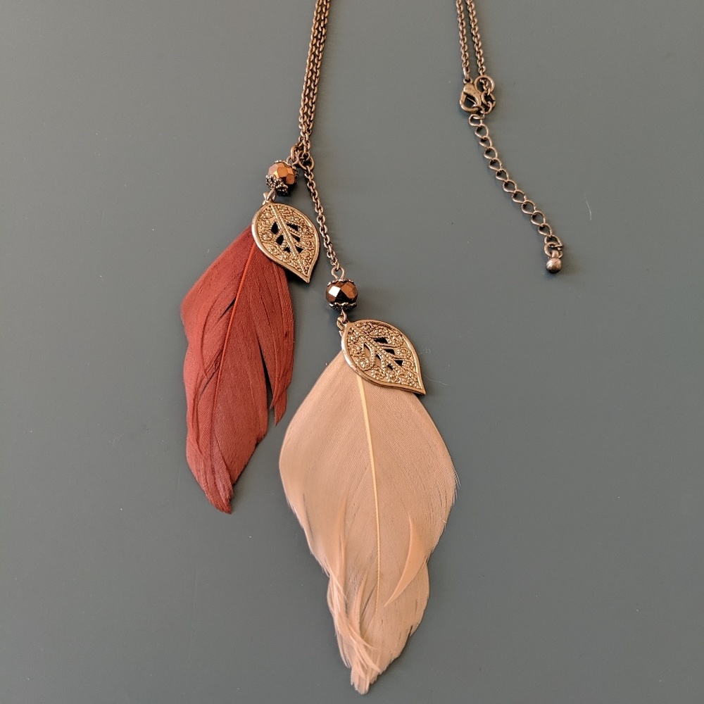 Boho Feather & Leaf Necklace